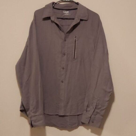 Vintage Tony Hawk Grey Button Up Long Sleeve Collar Zipper Pocket XL - Picture 1 of 5